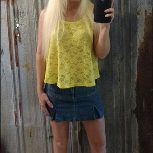 Canary Yellow Sleeveless Floral Lace Cut Out Forever 21 Flowy Blouse